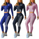Casual Printed Zipper Long Sleeves Tops With Trousers Two Pieces Sets  Z1046