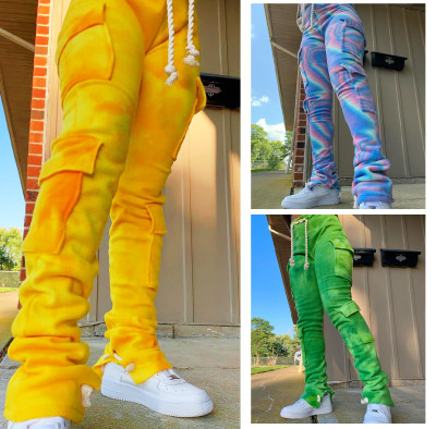 Fashion Tie Dye Printed Pocket Drawstring Long Pants HR8155