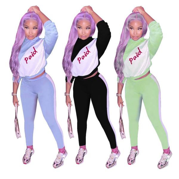Casual Letter Printed Long Sleeves Hooded Sweater With Trousers Two Piece Sets MF5190