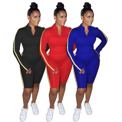Sports Zipper Long Sleeves Top With Shorts Two Piece Sets MA6600