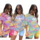 Casual Printed Round Neck Short Sleeves T-Shirt With Shorts Two Pieces Sets  R63100