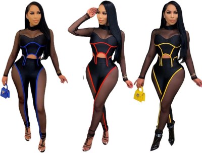 Womens new style mesh splicing sexy casual two-piece suit LA3260