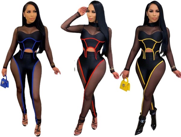 Womens new style mesh splicing sexy casual two-piece suit LA3260