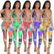 Womens Digital Burning Film Printed Wrapped Chest Tie Waist Temperament Commuter Contrast Color Jump