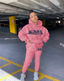 Casual Letter Printed Long Sleeves Hooded Sweater With Drawstring Trousers Two Pieces Sets YX9265