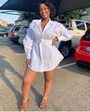 Sexy Solid Color Long Sleeves Mini Shirt Dress N9266