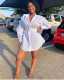Sexy Solid Color Long Sleeves Mini Shirt Dress N9266