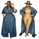 Washed denim casual waist waist big hem plus size Womens one-piece dress OSS20902