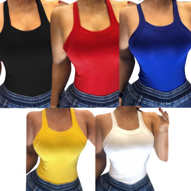 Sexy Solid Color Suspender Backless Mini Skinny Vest ZC3772