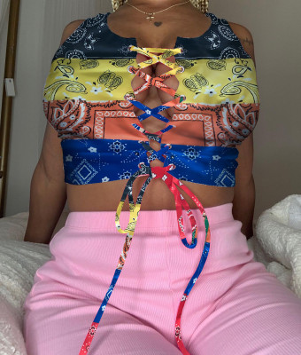 T-shirt with printed eyelets and strappy vest HM5463