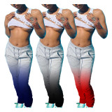 Fashion Gradient High Waist Pleated Drawstring Long Pants H1562