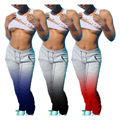 Fashion Gradient High Waist Pleated Drawstring Long Pants H1562