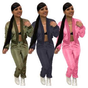 Winter Short Jacket With Stack Trousers Two Pieces Sets H1582