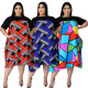 Plus Size Printed Round Neck Short Sleeves Mini Dress  YF1413