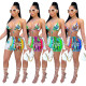 Womens New Style Printed Bandage Sexy Skirt Set Three-piece Suit TK6168