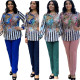 Plus Size Leopard Printed Round Neck Long Sleeves Top With Straight Pants Two Piece Set LXC249