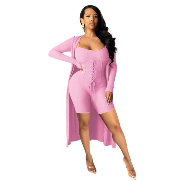 Womens solid color suspenders, eyelets tied sexy jumpsuit Q774