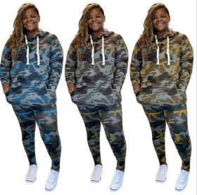 Camouflage printed knitted fashion casual suit plus size two-piece Womens suit OSS20935