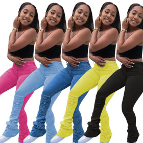 Fashion Women Solid Color High Waist Stack Jeans  Q747