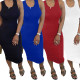 Womens dresses spring and summer solid color hollow sleeveless pleated irregular dress BAN052