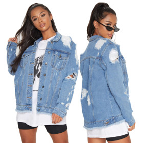 Fashion Hole Button Long Sleeves Loose Denim Jacket SMR9852