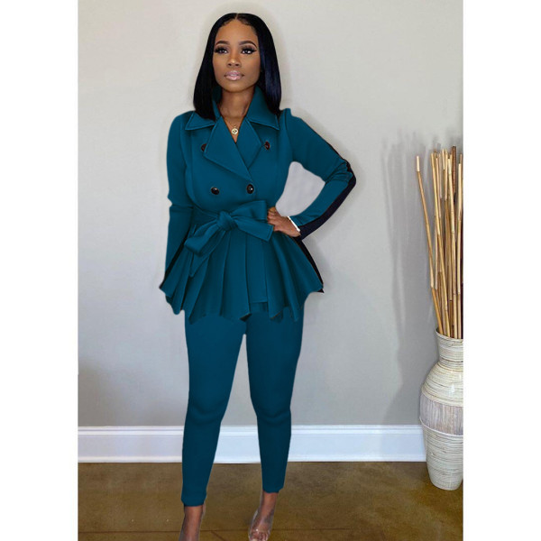 Autumn Solid Color Long Sleeves Jacket With Trousers Two Piece Sets SFY192