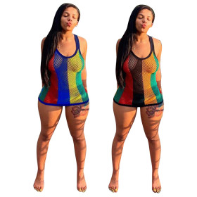 Spot mesh breathable printed dress printed dress F8220