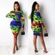 Fashion Leopard Printed Hollow Out Round Neck Long Sleeves Mini Skinny Dress F250