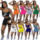 Sexy Letter Printed Suspenders Vest With Shorts Two Pieces Sets  R8877
