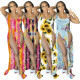 Sunflower print beach skirt gradient tie-dye split dress MY9870