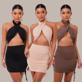 Ladies sexy strappy halter neck nightclub dress FF1084