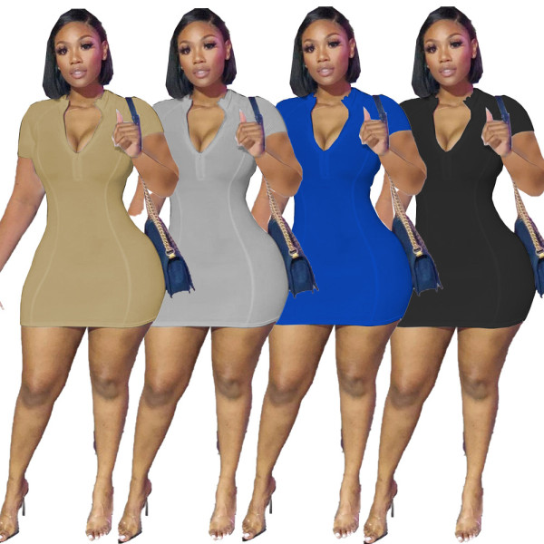Women's casual sports sexy zipper dress MN8340