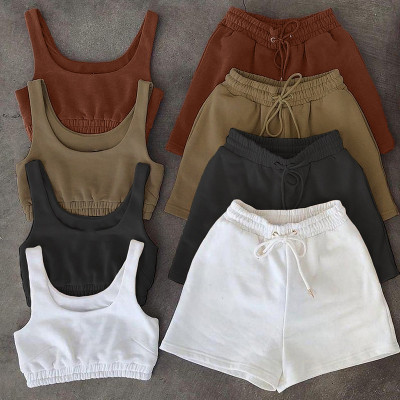 High waist lace-up fashion casual shorts vest suit women K21S00986