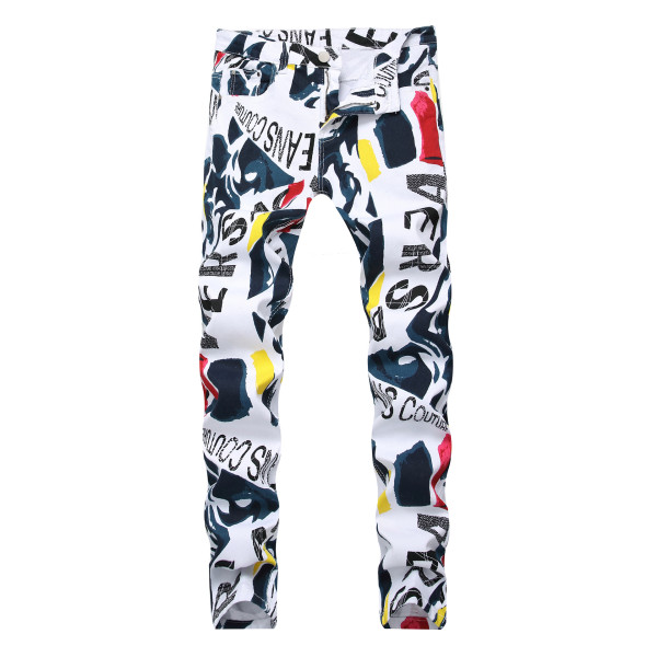 Fashion Printed High Waist Straight Pants Long Jeans TX9233
