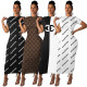Fashion Printed Round Neck Short Sleeves Midi Bodycon Dress  Y298