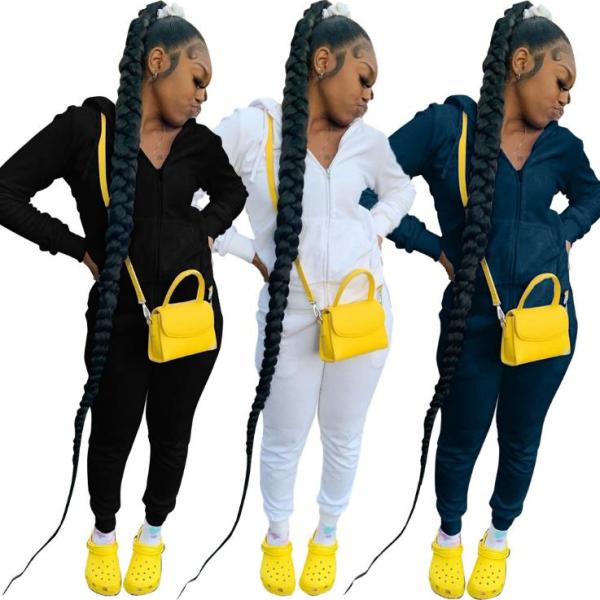 Autumn Solid Color Long Sleeves Hooded Cardigan With Drawstring Trousers Two Piece Sets DN8562