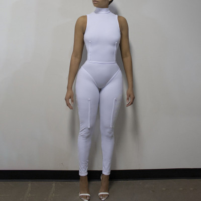 Solid color sleeveless high-collar sexy skinny jumpsuit K21JP210