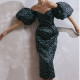 Sexy Printed Off Shoulder Short Puff Sleeves Backless Midi Dress TH9384