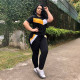 Plus Size Contrast Stitching V-Neck Short Sleeves Top With Trousers Two Piece Sets  ONY5073
