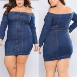 One-shoulder tight-fitting hip-washed sexy denim dress OSS18331