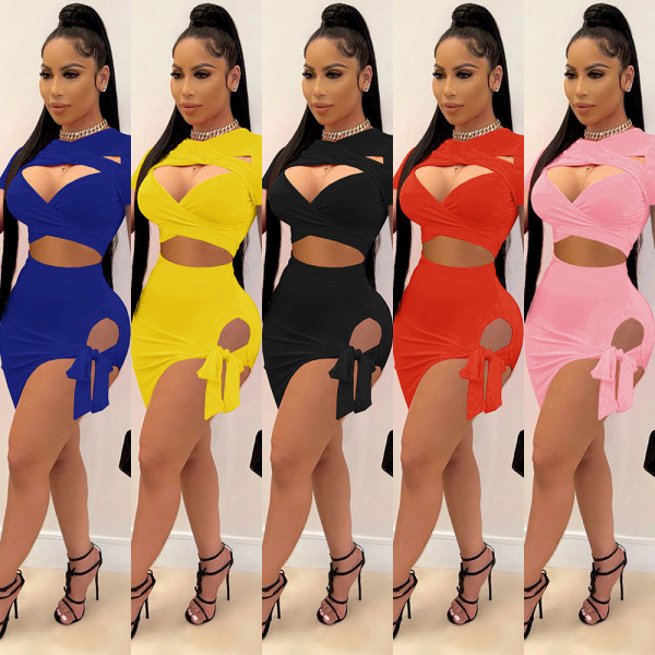Irregular bow tie dress two-piece suit HR8167