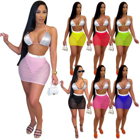 Ladies' mesh sequin skirt suit (including panties) two-piece spring and summer swimsuit QQM4209