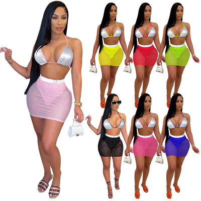 Ladies' mesh sequin skirt suit (including panties) two-piece spring and summer swimsuit QQM4209
