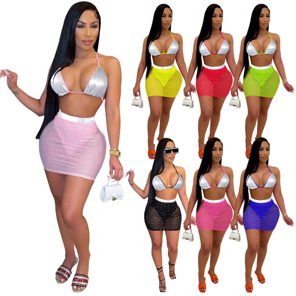 Ladies' mesh sequin skirt suit (including panties) two-piece spring and summer swimsuit QQM4209