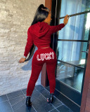 Fashion Letter Printed Zipper Long Sleeves Hooded Cardigan With Drawstring Trousers Two Piece Sets K
