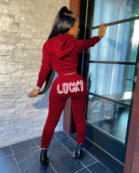 Fashion Letter Printed Zipper Long Sleeves Hooded Cardigan With Drawstring Trousers Two Piece Sets K