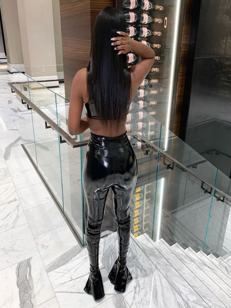 Sexy Solid Color High Waist Split Skinny Long Leather Pants A3240
