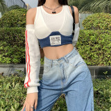 Fashion Stitching Off Shoulder Long Sleeves Short T-shirt K20S09389