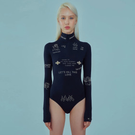 Fashion Printed High Collar Long Sleeves Bodysuit P1736262