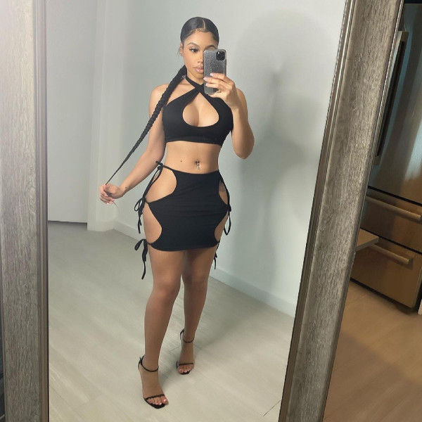 Women's sexy hollow halter neck strap two-piece suit nightclub two-piece suit FFT1091